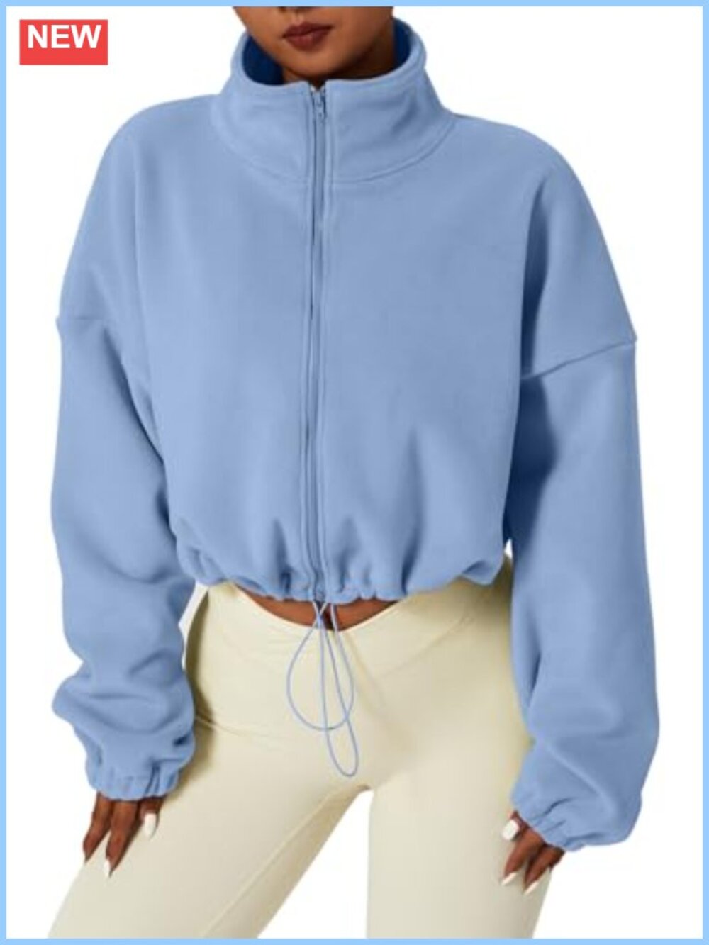 Women's Full Zip Fleece Jacket Warm Winter Sherpa Crop Coat